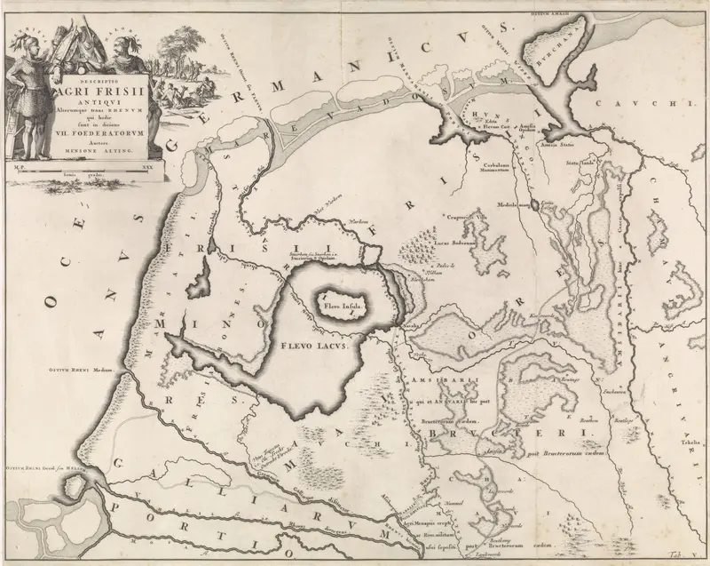 Historische kaart van Nederland met de gebieden van de Bataven en Friezen V Wall Art by Henricus Wetstein - High-Resolution Digital Print