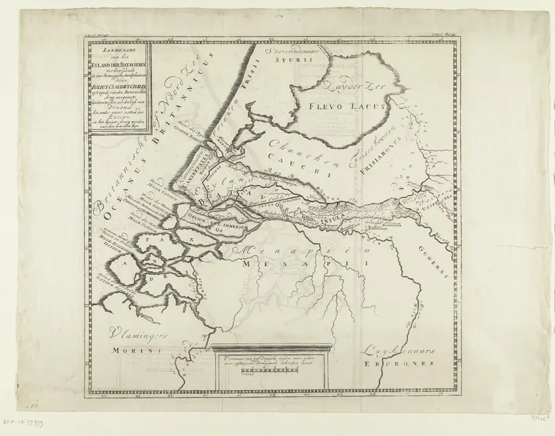 Historische kaart van Nederland met de namen van plaatsen aangevallen door Claudius Civilus Wall Art by anonymous - High-Resolution Digital Print