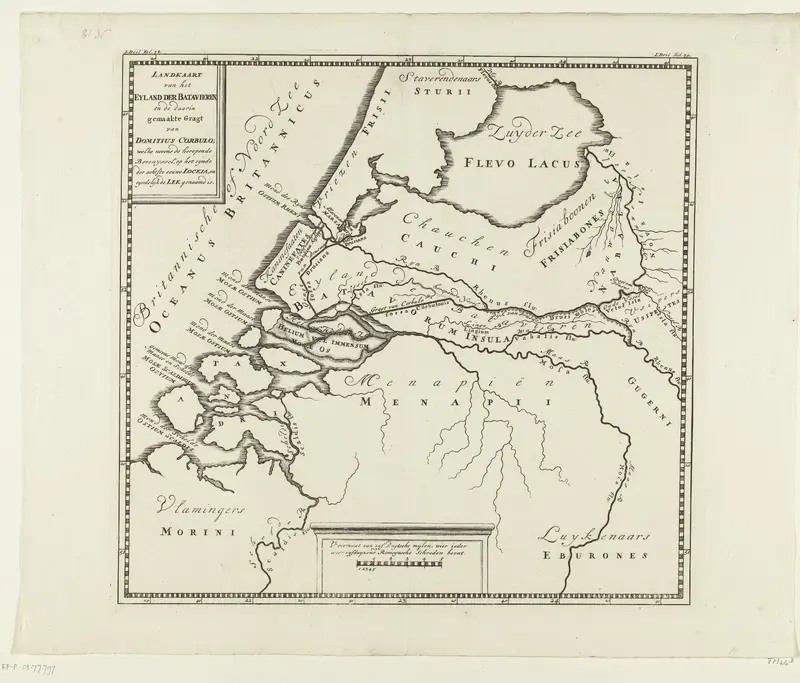 Historische kaart van Nederland met het kanaal van Corbulo Wall Art by anonymous - High-Resolution Digital Print