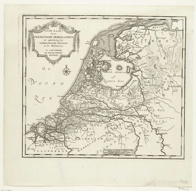 Historische kaart van Nederland tijdens de Middeleeuwen Wall Art by anonymous - High-Resolution Digital Print