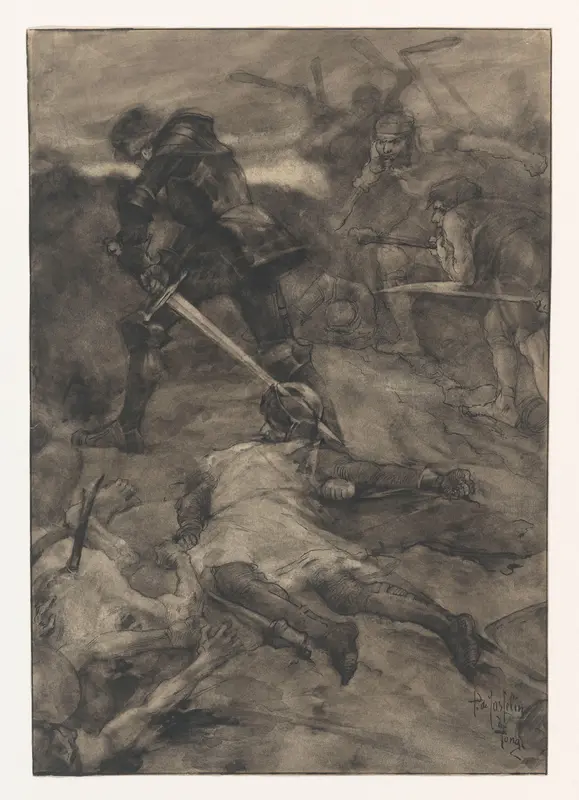 Historische voorstelling van een veldslag Wall Art by Pieter de Josselin de Jong - High-Resolution Digital Print