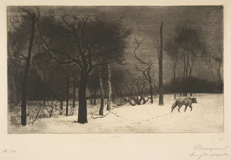 Hiver (Le Loup dans la neige) Wall Art by Félix Bracquemond - High-Resolution Digital Print