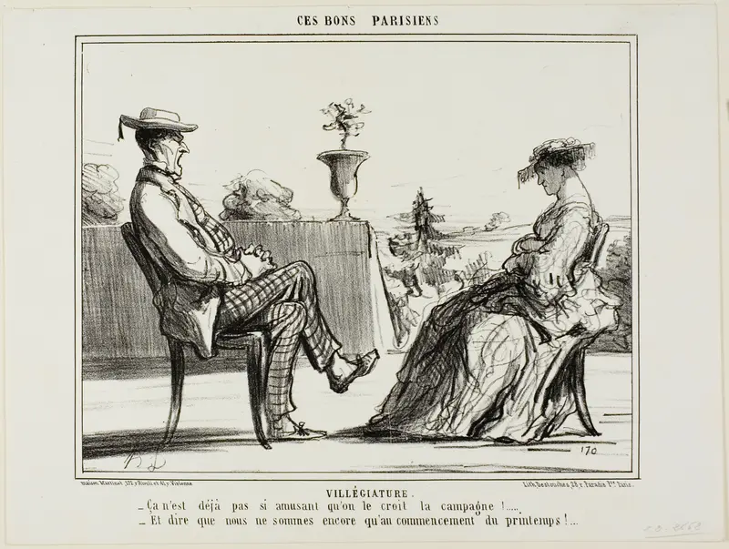 Holiday in the Country. “- Life in the country really isn't all that entertaining, as they all say. - And to think that spring has only just begun,” plate 14 from Ces Bons Parisiens