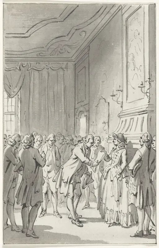Hollandse kooplieden bieden een klaagschrift aan aan Anna van Hannover, prinses van Oranje-Nassau, 7 december 1758 Wall Art by Jacobus Buys - High-Resolution Digital Print