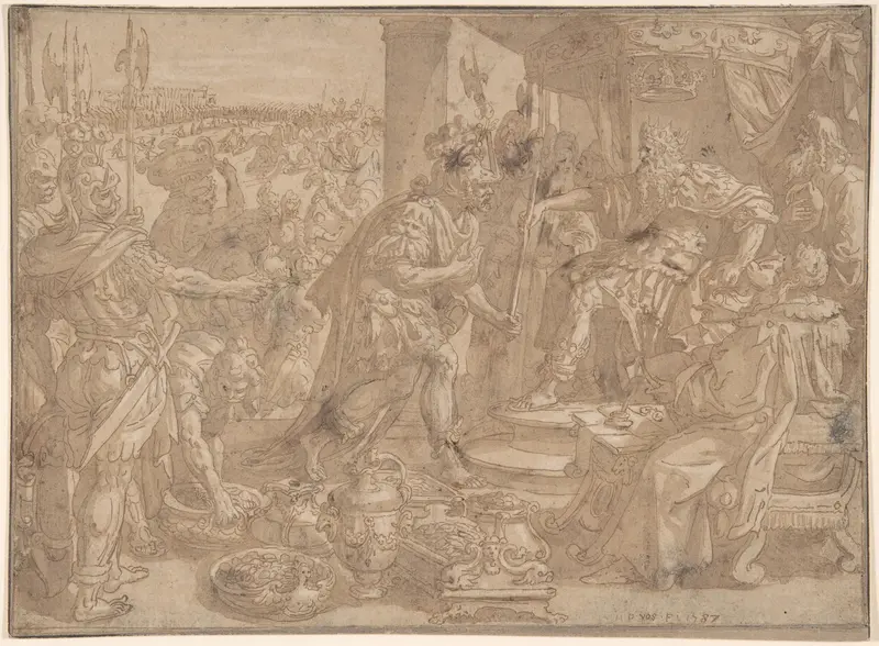 Holofernes before Nebuchadnezzar (Judith 2:4-13) Wall Art by Maerten de Vos - High-Resolution Digital Print