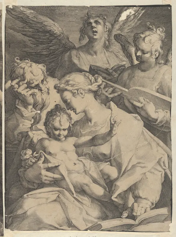Holy Family and Two Music-Making Angels Wall Art by Jan Muller - High-Resolution Digital Print