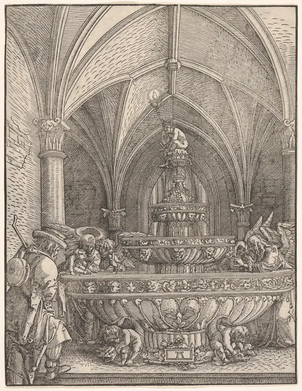 Holy Family at a Fountain Wall Art by Albrecht Altdorfer - High-Resolution Digital Print