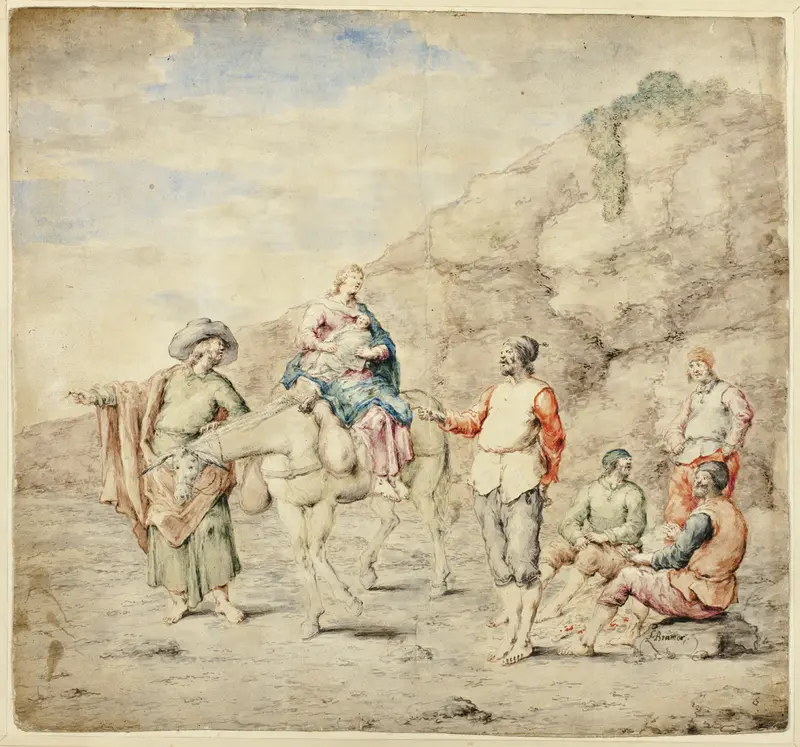 Holy Family Passing Four Men Wall Art by Leonard Bramer - High-Resolution Digital Print