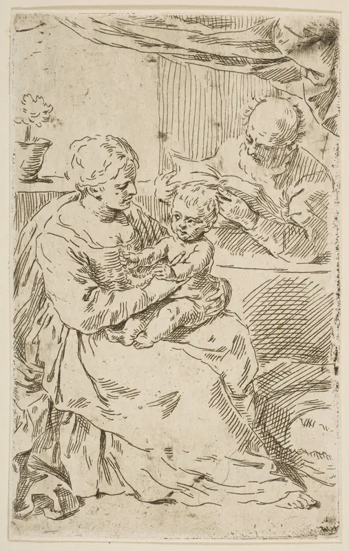 Holy Family with a Rosary, copy after Cantarini Wall Art by Simone Cantarini - High-Resolution Digital Print
