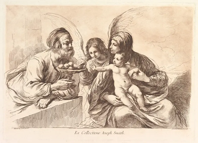 Holy Family with an Angel Who Offers Fruit to the Christ Child: Raccolta di alcuni disegni del Barbieri da Cento detto il Guernico Wall Art by Francesco Bartolozzi - High-Resolution Digital Print