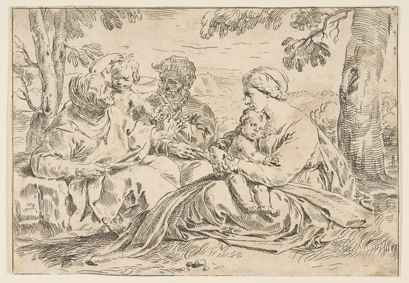 Holy Family with Saint Elizabeth and Saint John the Baptist, copy in reverse after Cantarini Wall Art by Simone Cantarini - High-Resolution Digital Print