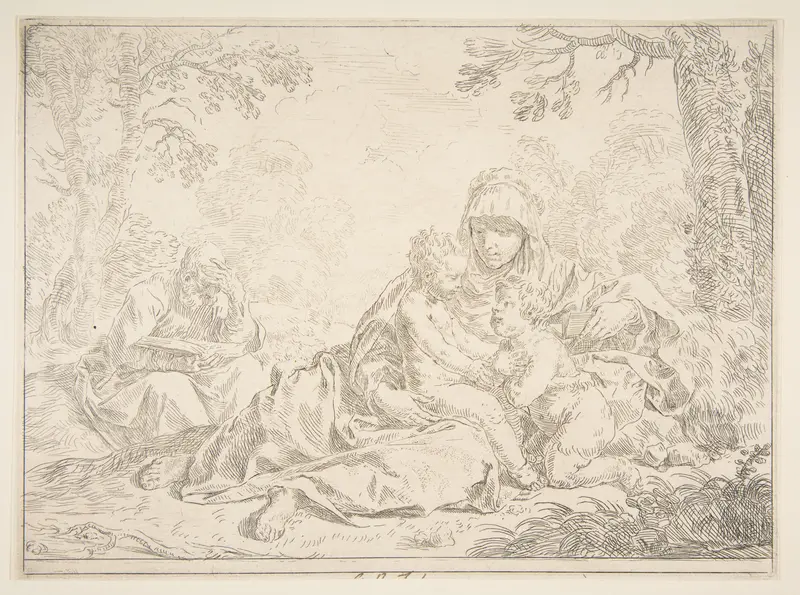 Holy Family with Saint John the Baptist Wall Art by Simone Cantarini - High-Resolution Digital Print