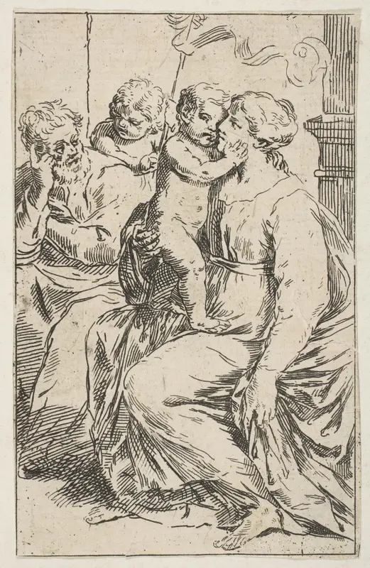 Holy Family with Saint John the Baptist, copy in reverse Wall Art by Simone Cantarini - High-Resolution Digital Print