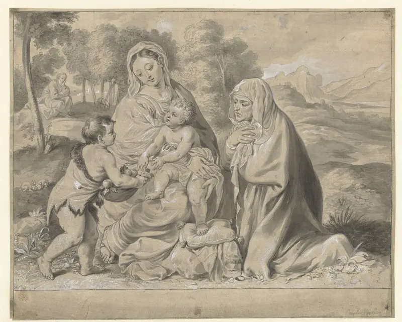 Holy Family with St John the Baptist and St Elisabeth Wall Art by Cornelis Visscher (II) - High-Resolution Digital Print