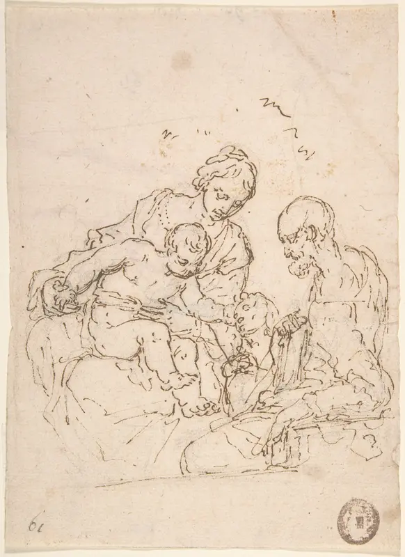 Holy Family with St. John the Baptist (recto); Study of a Foot (verso) Wall Art by Anonymous, Italian, 17th century - High-Resolution Digital Print