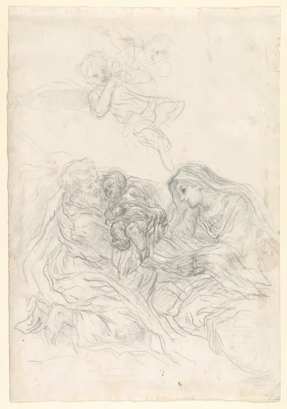 Holy Family with Two Flying Angels Wall Art by Baldassarre Franceschini (il Volterrano) - High-Resolution Digital Print