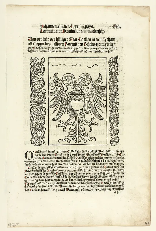 Holy Roman Empire Coat of Arms with Cologne Coat of Arms from Koelner Chronik (Cologne Chronicle), Plate 37 from Woodcuts from Books of the 15th Century Wall Art by Unknown artist - High-Resolution Digital Print