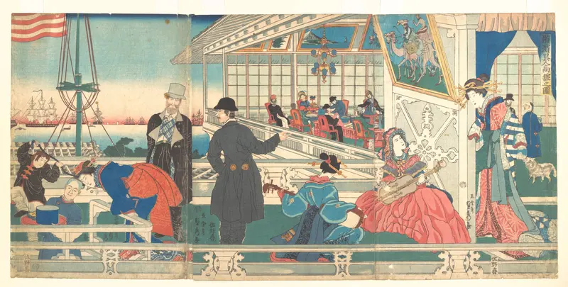 Home of Foreign Merchants in Yokohama Wall Art by Utagawa (Gountei) Sadahide - High-Resolution Digital Print