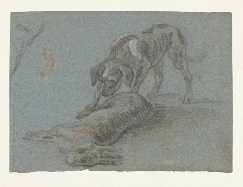 Hond bij een geschoten haas Wall Art by Unknown - High-Resolution Digital Print