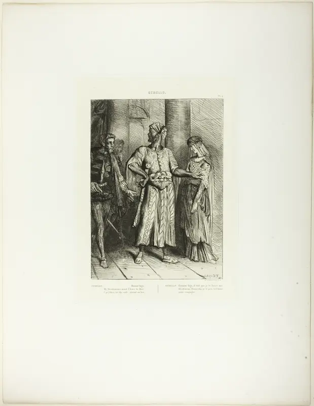 Honest Iago, Desdemona Must I Leave to Thee, plate 4 (act 1, scene 3), from Othello Wall Art by Théodore Chassériau - High-Resolution Digital Print