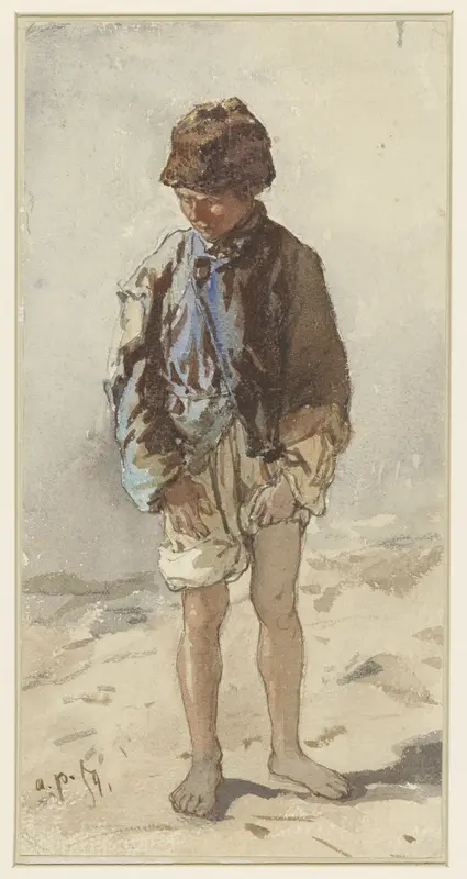 Hongaarse jongen, staande en face, blootsvoets en met een pelsmuts op Wall Art by August Xaver Carl von Pettenkofen - High-Resolution Digital Print