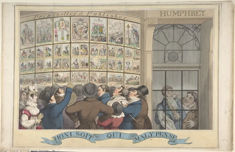 Honi. Soi. Qui. Mal. Y. Pense: The Caricature Shop of G. Humphrey, 27 St. James's Street, London Wall Art by Theodore Lane - High-Resolution Digital Print