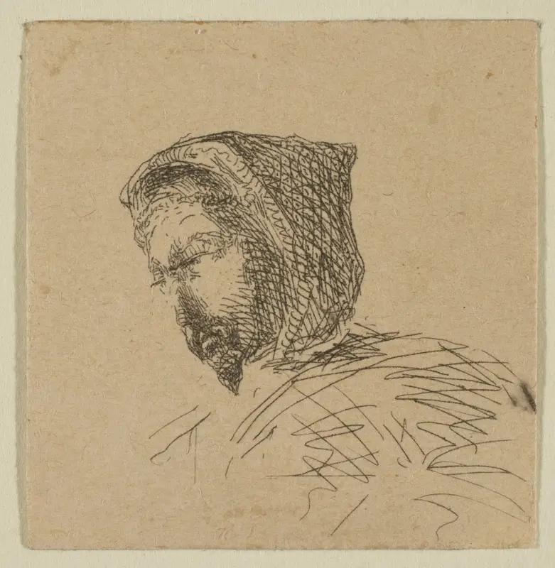 Hooded Male Head (from Sketches on The Coast Survey Plate) Wall Art by James McNeill Whistler - High-Resolution Digital Print