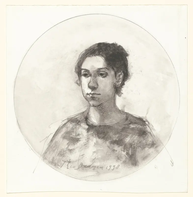 hoofd en schouders van een jonge vrouw in een medaillon Wall Art by Unknown - High-Resolution Digital Print