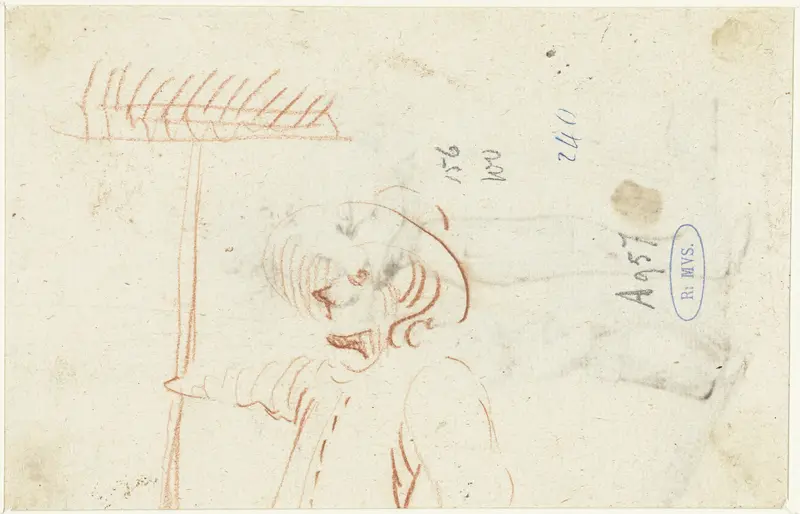 Hoofd en schouders van een man met een hark Wall Art by Unknown - High-Resolution Digital Print