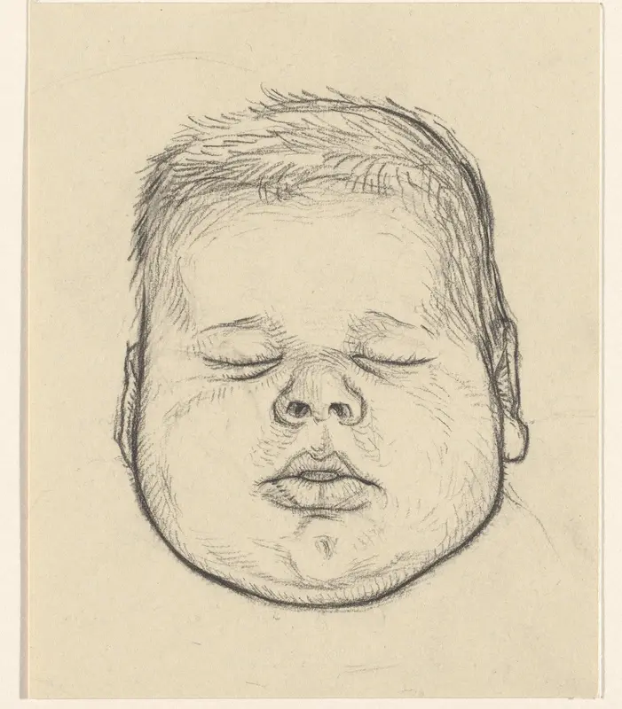 Hoofd van een baby met gesloten ogen Wall Art by Julie de Graag - High-Resolution Digital Print