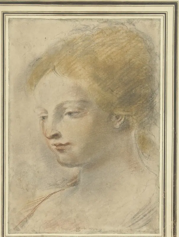Hoofd van een jonge vrouw, met neergeslagen blik Wall Art by Guercino - High-Resolution Digital Print