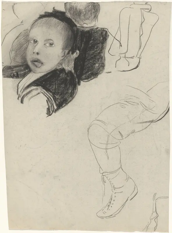 Hoofd van een jongen en studie van een been Wall Art by Carel Adolph Lion Cachet - High-Resolution Digital Print