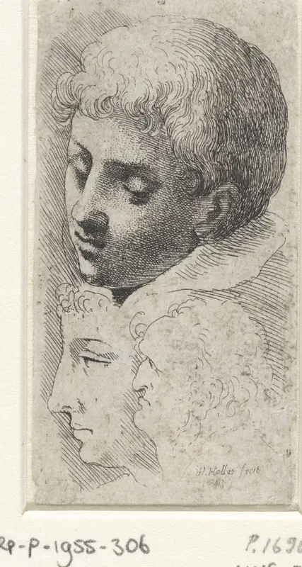 Hoofd van een jongen en twee profielen van mannen Wall Art by Unknown - High-Resolution Digital Print