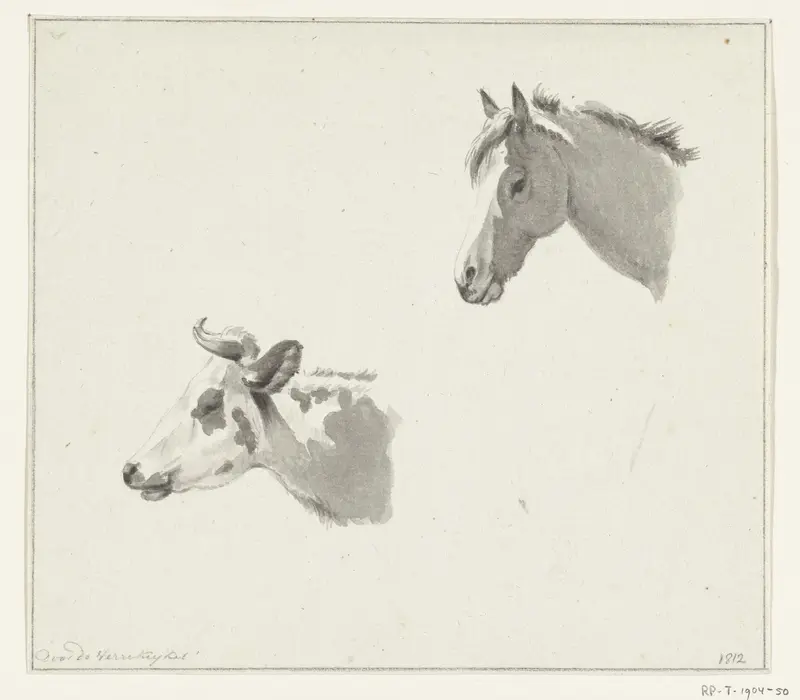 Hoofd van een paard en de kop van een koe Wall Art by Jean Bernard - High-Resolution Digital Print