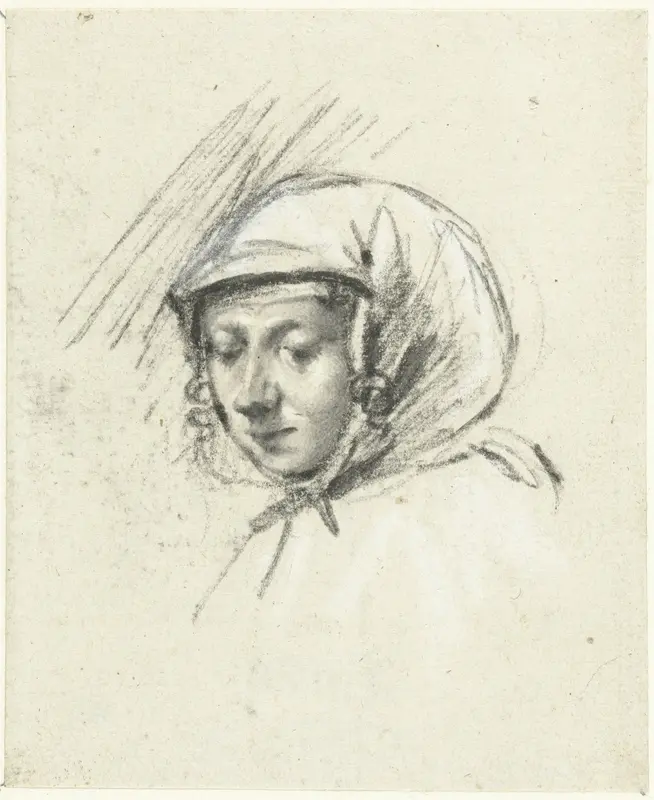 Hoofd van een vrouw met een hoofddoek, naar links Wall Art by Moses ter Borch - High-Resolution Digital Print