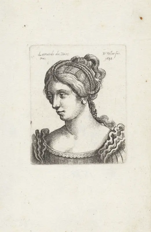 Hoofd van een vrouw met verschillende vlechten in het haar Wall Art by Unknown - High-Resolution Digital Print