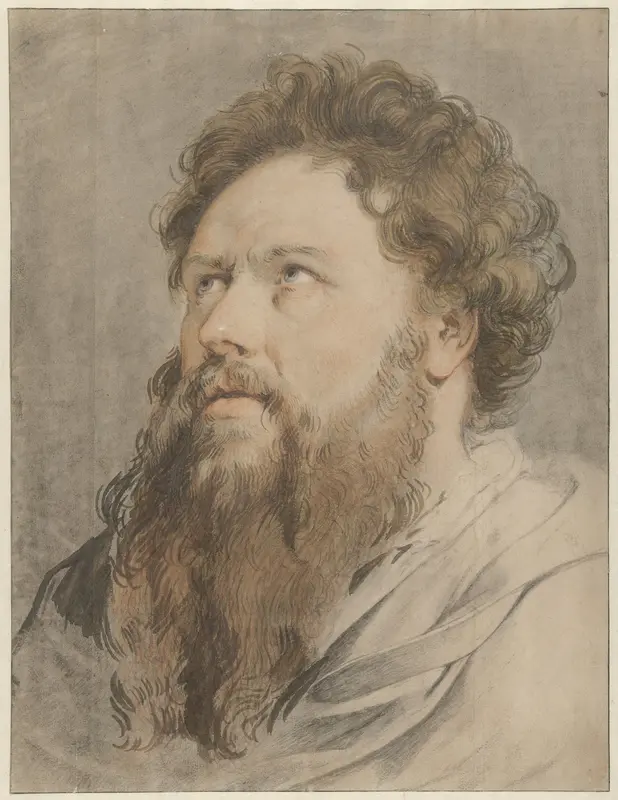 Hoofd van man met baard, de ogen zien opzij naar boven Wall Art by Jacob de Wit - High-Resolution Digital Print