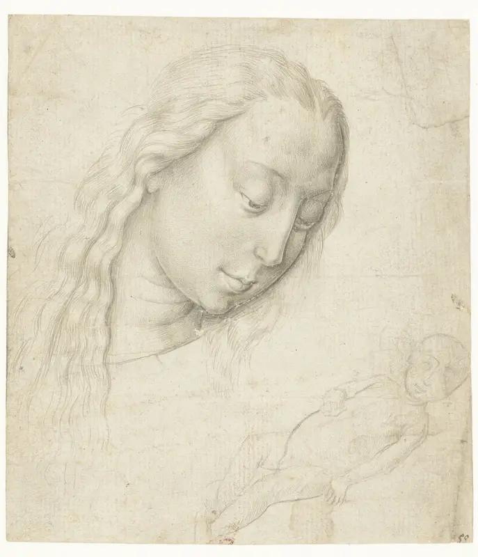 Hoofd van Maria met het Christuskind Wall Art by Meester van de Legende van de Heilige Lucia - High-Resolution Digital Print