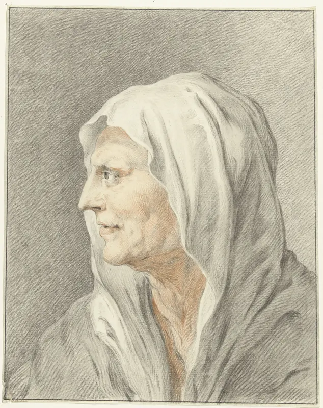 Hoofd van oude vrouw met hoofddoek, en profil naar links Wall Art by Jean Bernard - High-Resolution Digital Print