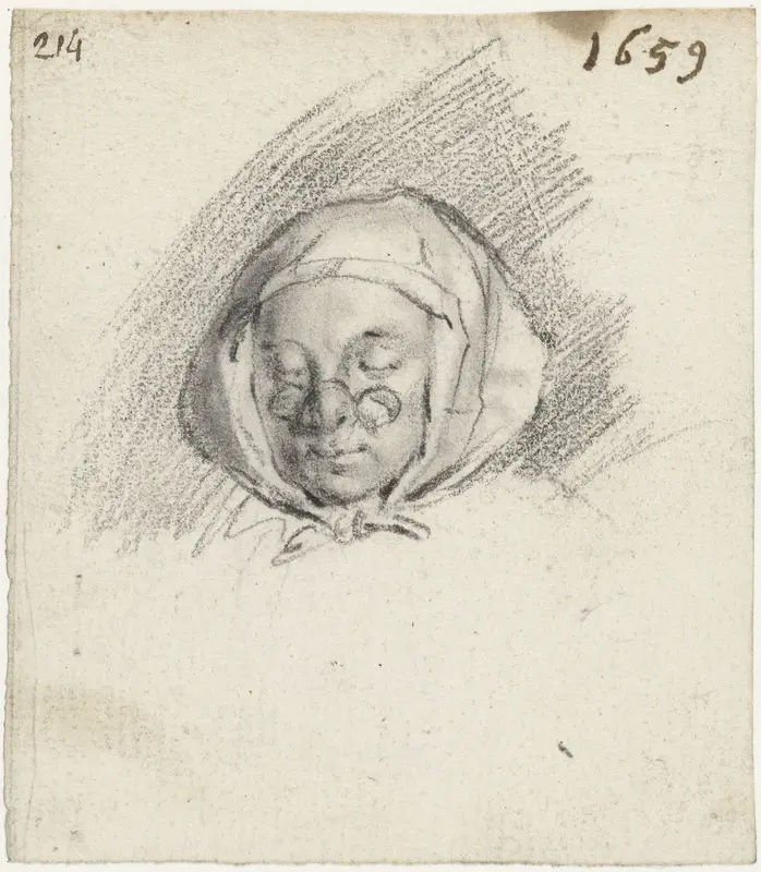 Hoofd van vrouw met een bril en een hoofddoek Wall Art by Moses ter Borch - High-Resolution Digital Print