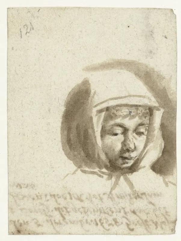 Hoofd van vrouw met een hoofddoek Wall Art by Unknown - High-Resolution Digital Print