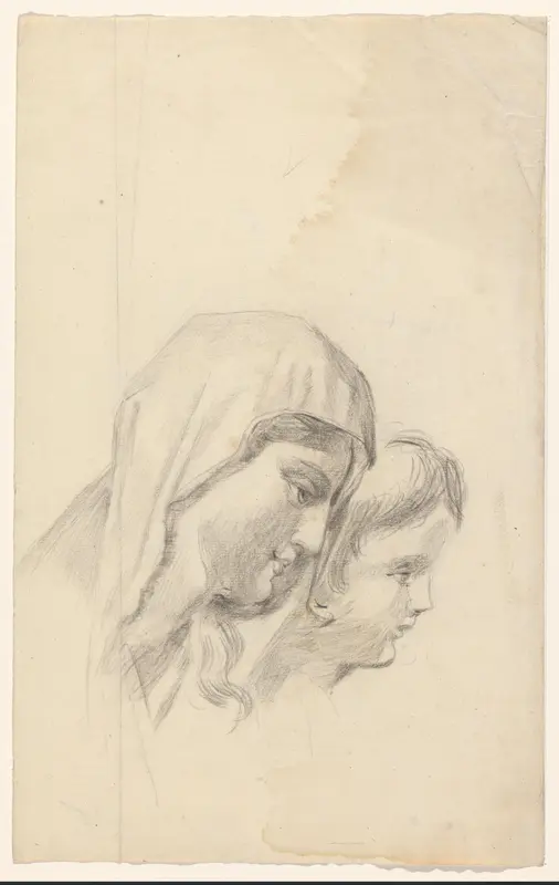 Hoofden van een vrouw en een kind Wall Art by Unknown - High-Resolution Digital Print