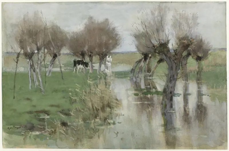 Hoog water in het weiland Wall Art by Unknown - High-Resolution Digital Print