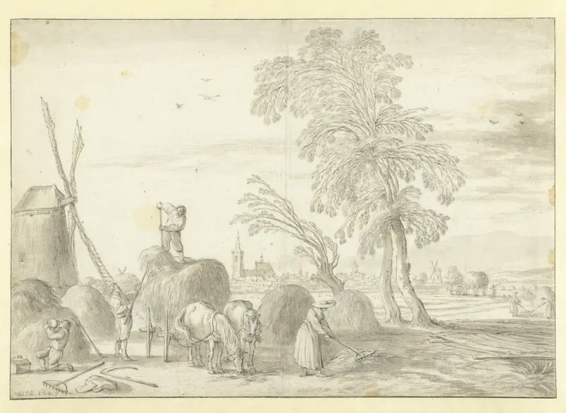 Hooiende boeren met in de verte 's-Gravenhage Wall Art by Esaias van de Velde - High-Resolution Digital Print