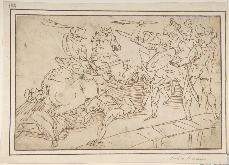 Horatius Cocles Defending the Bridge Wall Art by Luca Cambiaso - High-Resolution Digital Print