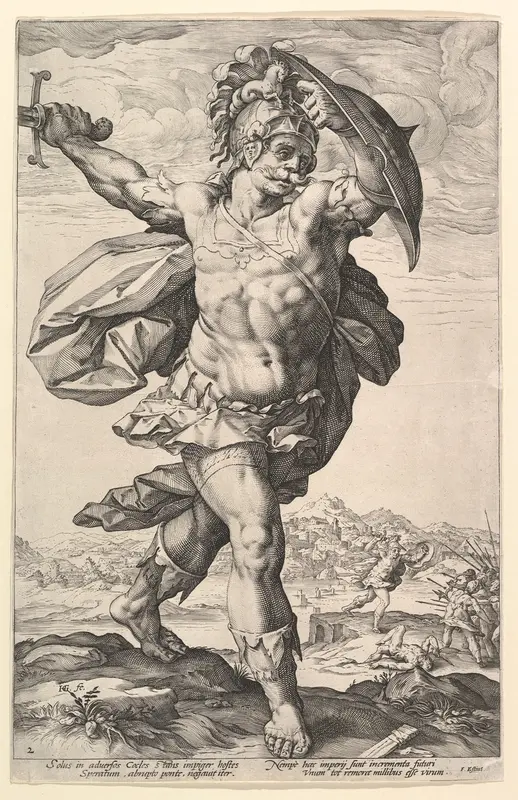 Horatius Cocles, from "The Roman Heroes" Wall Art by Hendrick Goltzius - High-Resolution Digital Print