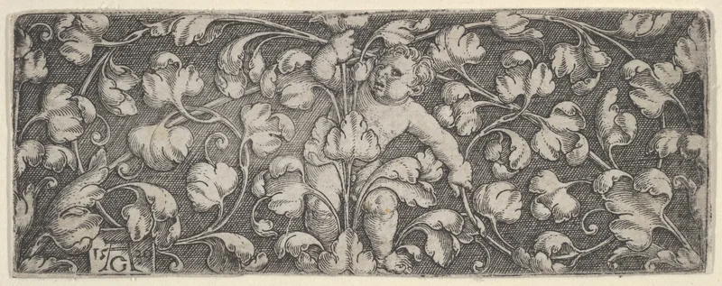 Horizontal Panel with Child Holding Tendrils Growing from Center Wall Art by Heinrich Aldegrever - High-Resolution Digital Print