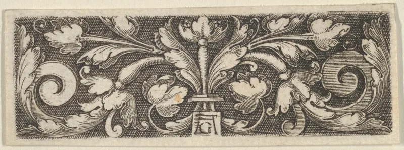 Horizontal Panel with Two Tendrils Sprouting from the Center, Ending in Volutes Wall Art by Heinrich Aldegrever - High-Resolution Digital Print