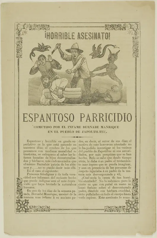 Horrible Murder! Shocking Parricide Committed by the Infamous Bernabe Manrique Wall Art by José Guadalupe Posada - High-Resolution Digital Print