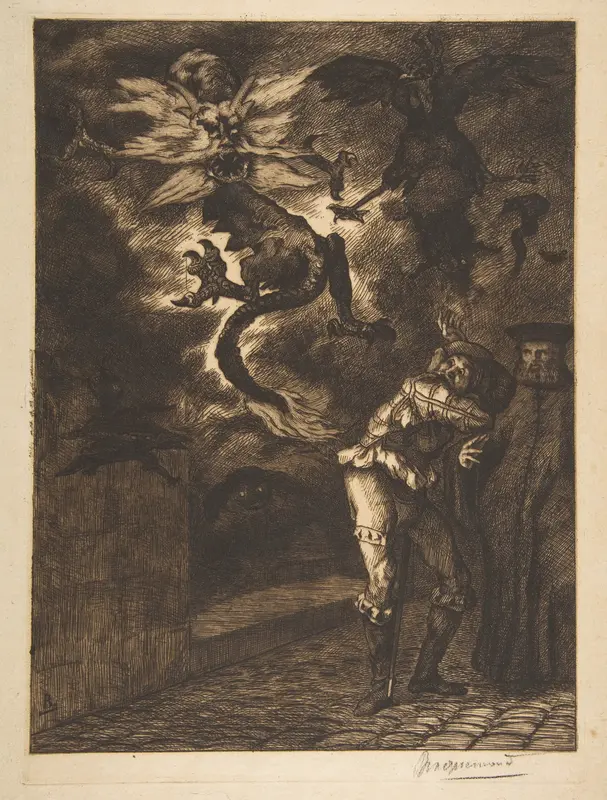 "Hors de mon soleil, canailles!" (Panurge sortant de chez Raminagrobis) Wall Art by Félix Bracquemond - High-Resolution Digital Print